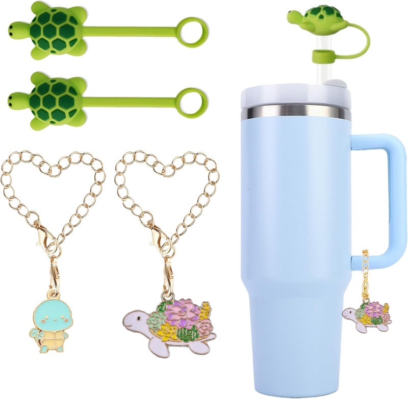 Kleeblatt Turtle Straw Covers Cap For Stanley Cup, 2pcs 10mm Cute Silicone Straw Toppers For Tumblers With 2pcs Turtle Charms Personalized, Stanley Cup Accessories - Image 1